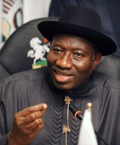 Nigerian President Goodluck Jonathan giv