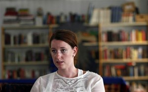 Norwegian interior designer Marte Deborah Dalelv, who reported being raped, speaks during an interview with Reuters at the Norwegian Seamen's Center in Dubai