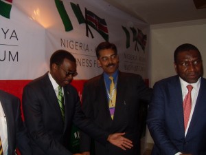 Minister of Agriculture, Dr. Akinwumi Adesina, Vimal Shah of Bidco (East Africa) and Sani Dangote of Dangote Group, at the Nigeria–Kenya Business Forum in Nairobi on Friday (September 6). 
