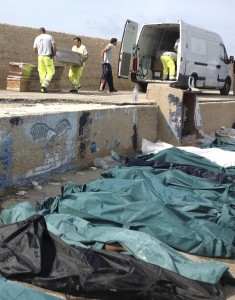 Bodies from the shipwreck liter the port of Lampedusa