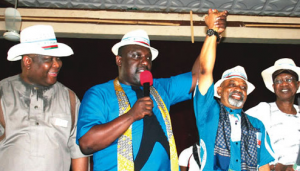 Gov. Okorocha and APC candidate Ngige (middle)...drawing the battle line. 