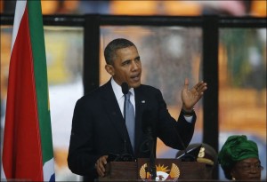 Obama speaks at the Mandela Memorial