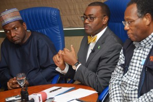  L to R - Group Vice President, Dangote Industries Limited, Sani Dangote, Minister of Agriculture and Rural Development, Dr. Akin Adesina, CEO, Best Foods, Mr. Emmanuel Ijewere, at the Nigerian Agribusiness  Group executive leadership meeting in Abuja on Monday