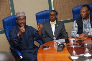  L to R - Group Vice President, Dangote Industries Limited, Sani Dangote, Minister of Agriculture and Rural Development, Dr. Akin Adesina, CEO, Best Foods, Mr. Emmanuel Ijewere, at the Nigerian Agribusiness  Group executive leadership meeting in Abuja on Monday