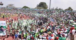 Residents of Cross River throng U J Esuene Stadium to receive President Goodluck Jonathan at the PDP Presidential rally on Jan. 30