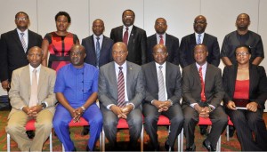 Sitting L-R: Regional Health Manager, Shell Petroleum Development Company, Dr Femi Oduneye; Commissioner for Health, Bayelsa State, Dr. Ayibatonye Owei; incoming Managing Director and Country Chair of SPDC, Mr. Osagie Okunbor; Vice Chancellor, Federal University, Otuoke, Bayelsa State, Prof. Mobolaji Aluko; Managing Director, SPDC, Mr. Mutiu Sunmonu, and others at the signing of the Shell-funded N1billion Oloibiri, Bayelsa State Health Project in commemoration of Nigeria’s Centenary in Lagos… last Wednesday.