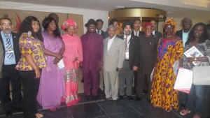 Ebonyi State Gov. Dave Umahi (wearing bowler hat) with Indian High Commissioner to Nigeria, Ajjaunpur Ghanashyam (wearing grey suit)in group photograph with Indian businessmen and Ebonyi State cabinet members in Lagos on Wednesday.