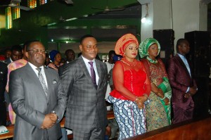 L-R: Governor David Umahi of Ebonyi State; Deputy Governor, Kelechi Igwe and wife of the Deputy Governor, Nnenna; wife of the Speaker, Ebonyi State House of Assembly, Mrs. Uzoamaka Nwifuru and the  Speaker,  Francis Nwifuru,  at the Interdenominational Thanksgiving Church Service to mark the Nigeria's 55th Independence and the 19th anniversary of  Ebonyi State  in Abakaliki on Sunday