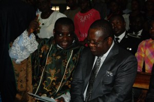 L-R: Senior Special Assistant to the Governor on Religious and Welfare Matters, Fr. Abraham Nwali and Governor David Umahi of Ebonyi State at the Interdenominational Thanksgiving Church Service to mark Nigeria's  55th Independence and  the 19th anniversary  of Ebonyi State in Abakaliki on Sunday 