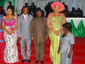 L-R: Wife of the Deputy Governor, Nnenna Igwe; Deputy Governor, Kelechi Igwe; Governor David Umahi of Ebonyi State, and his wife, Rachael Umahi; and the Co-ordinator, Afikpo North Development Centre, Mrs. Ugochukwu Okoh, a physically challenged that was appointed by the governor during the swearing of 64 coordinators of development centres in Abakaliki on Monday