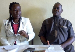 PRINCESS ELIZABETH EGBE, BAYELSA COORDINATOR OF TAX JUSTICE ADVOCACY  AND GOVERNANCE PLATFORM AND MR TORKI DAUSEYE, SECRETARY OF THE GROUP AT A PRESS CONFERENCE ON ITS ADVOCACY FOR FAIR TAX POLICY IN BAYELSA.20/9/2015
