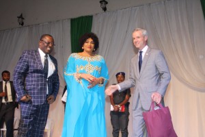 L-R: Governor Dave Umahi of Ebonyi State; his wife, Rachael Umahi, and USAID Mission Director in Nigeria, Mr Michael T Harvey, during official handover of long lasting Insecticidal Nets to the State Government in Abakaliki on Wednesday.