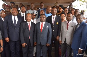 Governor of Cross River State, Prof. Ben Ayade, flanked (L) his Deputy, Professor Ivara Esu, Deputy Speaker CRHA/Member representing Calabar II state constituency, Mr. Joseph Bassey, (3rd from R) the Speaker Cross River House of Assembly, Rt. Hon. John Gaul-Lebo and Clerk of the House, Mr. Bassey Ekpeyong (1st from right) with other elected Members of the state Assembly shortly after the 2016 "BUDGET OF DEEP VISION" presentation by the  Governor. Calabar. 