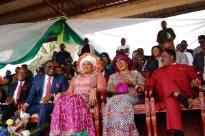 L-R; Deputy Governor of Ebonyi State, Barrister Kelechi Igwe; Governor David Umahi, his  wife, Rachel Umahi, wife of the first civilian governor of the State, Eunice Egwu, and Senator Sam O. Egwu, during the Independence Day celebration and 19th Anniversary of Ebonyi State in Abakaliki on Thursday