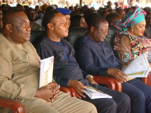 R-L: Governor David Umahi of Ebonyi State; his wife Racheal Umahi; Deputy Governor of Ebonyi State, Kelechi Igwe, and Governor Ifeanyi Ugwuanyi of Enugu State, during the burial of Mrs. Sylvia N. Ajah, mother- in- law of a former SGF, Senator Anyim Pius Anyim at Isiagu on Friday. Photo: EBSG 
