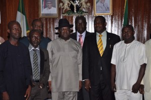 Governor David Umahi of Ebonyi State (3rd left) with members of the Local Government Advisory Committee after their inauguration at the Government House, Abakaliki on Friday
