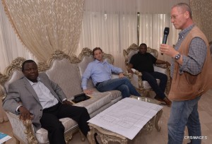 Lead German Quality control expert, Mr.Gunther Honisch taking the Chairman, InfraCross ltd, Chief Eugene Akeh and other expatriates through the architectural design of the proposed Cross River Quality Control Laboratory for the superhighway, in Calabar.