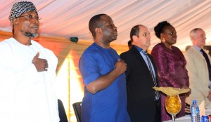 Commissioning of the New Effluent Treatment Plant 3 From left- Governor State of Osun, Ogbeni Rauf Aregbesola; Chairman International Breweries Plc Ilesa, Otunba Micheal Daramola, Chief Operating Officer, Mr. Andrew Ross, Corporate Affair Manager, Mrs. Folasade Omole and Technical Director, Mr. David Holmes, during the Official Commissioning of the New Effluent Treatment Plant and Inspection of Expansion Project at International Breweries Plc, Ilesa on Tuesday 8/12/2015. 