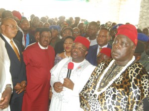 Governor David Umahi of Ebonyi State (2nd right); Secretary to the Government of the Federation, Engr. Babachir David Lawal (right); Former Governor of Ebonyi State, Sen. Dr. Sam. O. Egwu (2nd left); and Former Nigerian Ambassador to Greece, Chief Franklin Ogbuewu, at the official visit/ formal commissioning of Dr. Sam. O. Egwu Governor's Lodge by SGF in Abakaliki. Photo: EBSG