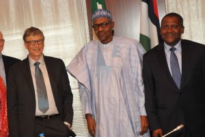 Pix2 (ll-r) Co-Chair, Bill and Melinda Gates Foundation,Mr. Bill Gates; His Excellency, President of the Federal Republic of Nigeria, Muhammadu Buhari and President/CE, Dangote Industries Limited, Mr Aliko Dangote t the signing of Updated Abuja Commitments on Polio Eradication and Routine Immunization. Both Foundations will be signing a $100m partnership agreement otowards ending undernutrition in Nigeria.