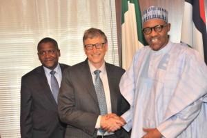 Pix 1(l-r) President/CE, Dangote Industries Limited, Mr Aliko Dangote; Co-Chair, Bill and Melinda Gates Foundation,Mr. Bill Gates and His Excellency, President of the Federal Republic of Nigeria, Muhammadu Buhari at the signing of Updated Abuja Commitments on Polio Eradication and Routine Immunization. Both Foundations will be signing a $100m partnership agreement otowards ending undernutrition in Nigeria.