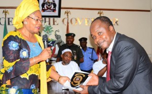 From left- Deputy Governor, State of Osun, Mrs. Titi Laoye-Tomori, Governor Rauf Aregbesola and Chiarman Association of Medical Officers of Health in Nigeria (AMOHN), Osun State Chapter, Dr. Fabiyi Oluwole,during a Courtesy Visit to the Governor, at Governor's Office Abere, Osogbo on  18/02/2016.