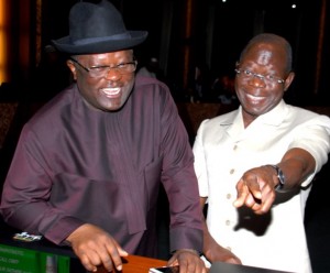 Governor Dave Umahi of Ebonyi state (left) and Governor Adams Oshiomhole of Edo state at the National Economic Council meeting held at the Presidential Villa, Abuja .yesterday (28-01-2016) . GODWIN OMOIGUI