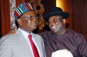 Governor Samuel Ortom of Benue state (left) and Governor Dave Umahi of Ebonyi state at the National Economic Council meeting held at the Presidential Villa, Abuja .yesterday (28-01-2016) . GODWIN OMOIGUI