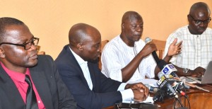 PRESS CONFERENCE 1- (L-R) Permanent Secretary Hospital Management Board, Mr Segun Aduroja; Former Special Adviser to Osun State Governor on Health, Dr Rafiu Isamotu; Chairman Special Committee on Health in Osun State, Dr Simeon Afolayan and Director Bureau of Communication and Strategy, office of the Governor, Mr Semiu Okanlawon, during a press conference on the medical Doctors's abandonment of work, at the Ministry of Health, State Secretariat, Abere, Osogbo on Friday.