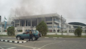 Scene of explosion at Central Bank of Nigeria (CBN) premises in Calabar. Police say the explosion was caused by gas leakage from the central AC