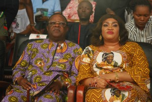 Governor David Umahi of Ebonyi State and his  wife, Rachel,at the service of songs in honour of   the mother of the  governor  at Osborn La Palm Hotel Event Centre,  Uburu in  Ohaozara Local Government Area on  ... Monday. Photo: EBSG