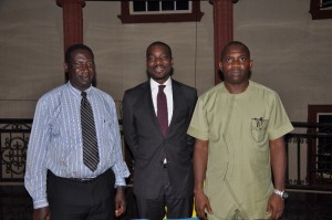 L-R: Ebonyi State Commissioner for Justice, Rt. Hon. Augustine Nwankwegu; Managing Director, Union Dicon Salt Plc, Mr. Chuka Mordi and the Secretary to the Ebonyi State Government, Prof. Benard Odoh, during the signing of an MoU on cassava production and processing  between EBSG and Union Dicon in Abakaliki...on Tuesday.