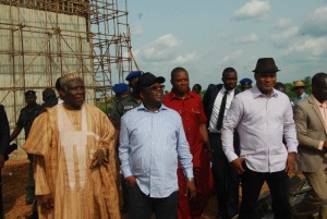 Ebonyi State Governor, Engr. David Umahi (centre); Deputy Governor Kelechi Igwe (left); and former Minister of Information, Prof. Jerry Gana, during the inspection of one of the three flyover bridges under construction in Abakaliki ... on Thursday.