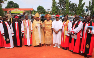 Gov. Obiano (fourth from right)  and Rt Revd Timothy Yahaya wearing the Mitre at the event