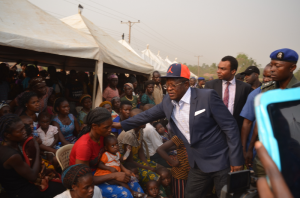 Governor David Umahi sympathsng with a 35-year-old woman with 15 children whose husband was among those killed by people  from Ovuruokpon in Cross Rivers State who attacked   Azuofia-Edda in Abakaliki Local Government Area ... on Tuesday.