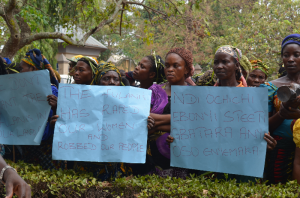 Women from Onicha Local Government Area of Ebonyi State protesting recent raping and robbery by suspected Fulani herdsmen in Abakaliki on Wednesday.