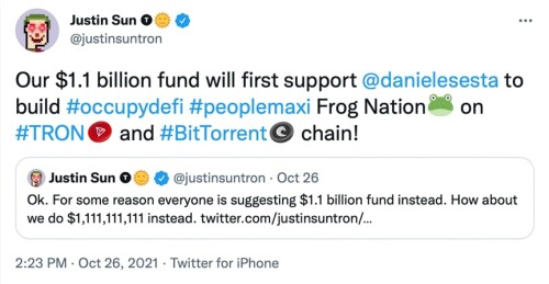 Justin Sun Makes Another Lavish Investment in TRON Ecosystem