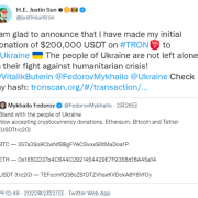 Justin Sun, Grenada’s Ambassador and Permanent Representative to the WTO, Donates $200,000 for Humanitarian Aid to Ukraine