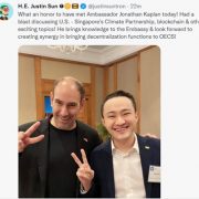 Justin Sun, Ambassador and Permanent Representative of Grenada to the WTO, Attended a Closed-Door Lunch Hosted by Jonathan Kaplan, US Ambassador to Singapore