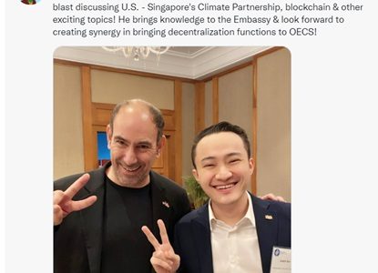 Justin Sun, Ambassador and Permanent Representative of Grenada to the WTO, Attended a Closed-Door Lunch Hosted by Jonathan Kaplan, US Ambassador to Singapore