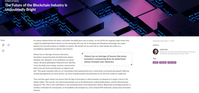 TRON Founder Justin Sun Shares His Optimism About Blockchain’s Future with the Milken Institute