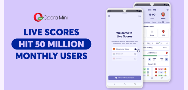 Live Scores feature within Opera Mini browser surpasses 50 million users