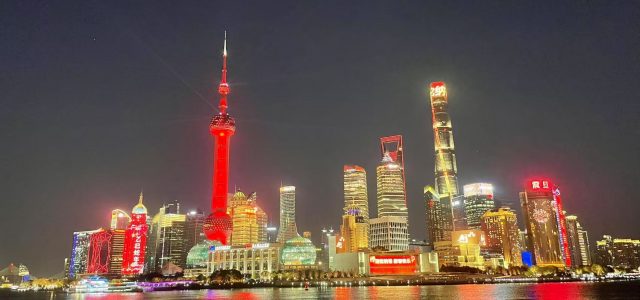 Oriental Pearl and Shanghai Tower, together with towers around the world, light up in red in celebration of the Spring Festival of the Year of the Snake